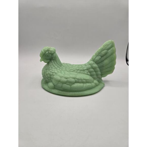 JADEITE Depression Style Glass Chicken Hen On Nest Split Tail TOP ONLY - Picture 1 of 7